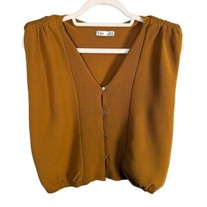 Dex Mustard V-Neck Buttoned Sweater Size XS Minimalist Office Business Casual